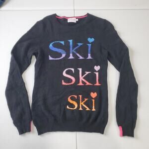 Brodie Sweater Womens Small Black 100% Cashmere Ski Heart Graphic Knit